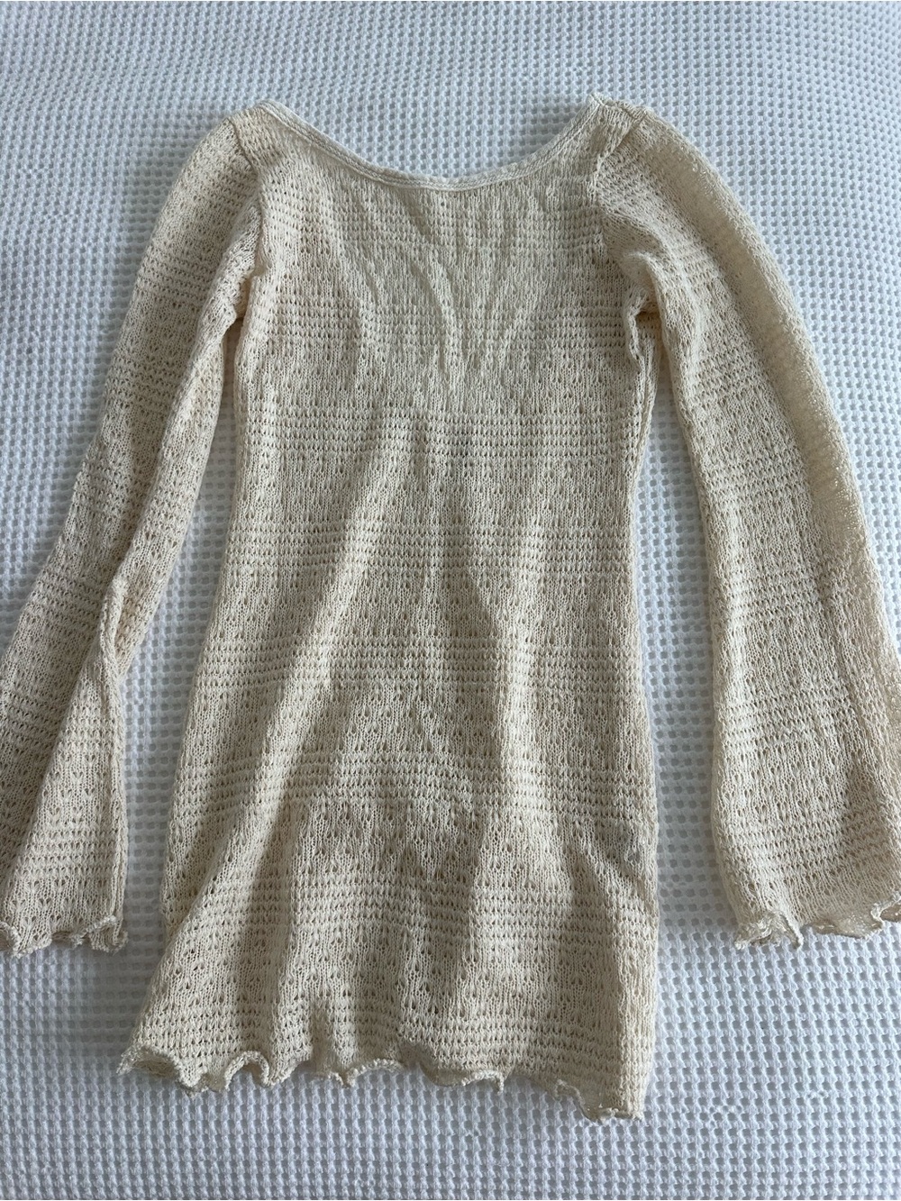 Cream Open-Knit Long Sleeve Women’s Cover-up Dress
